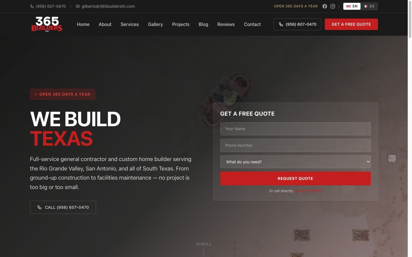 A bilingual construction-company website built by Clientela
